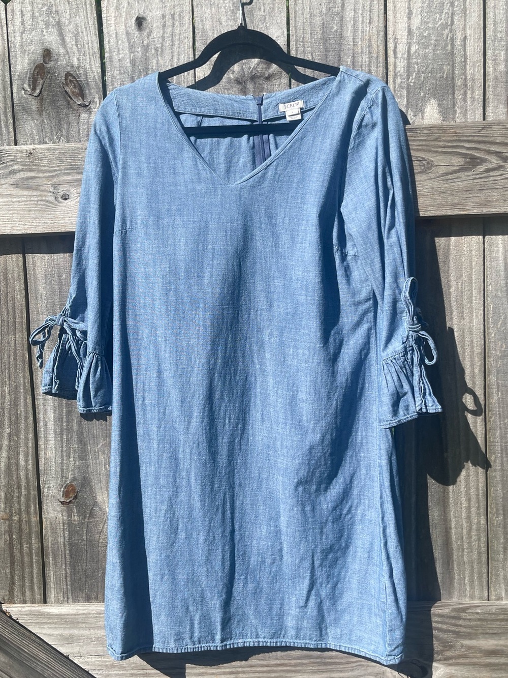 J. Crew Light Blue Chambray Mini Dress with Tie Sleeves